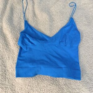 Free People Blue Ribbed V-Neck Cami Tank